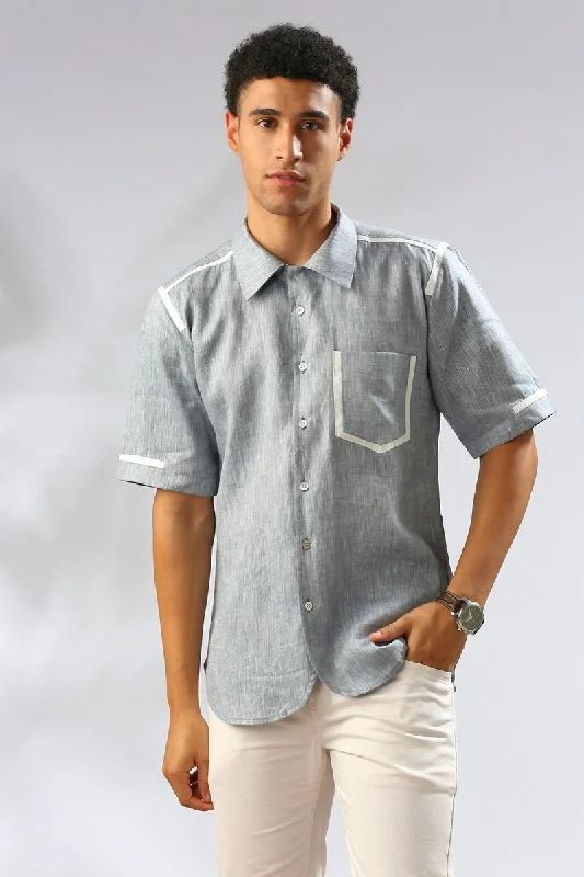 Palm Resort Collar Shirt - Blue Melange