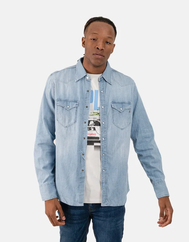 Replay Denim Mid Wash Blue Shirt