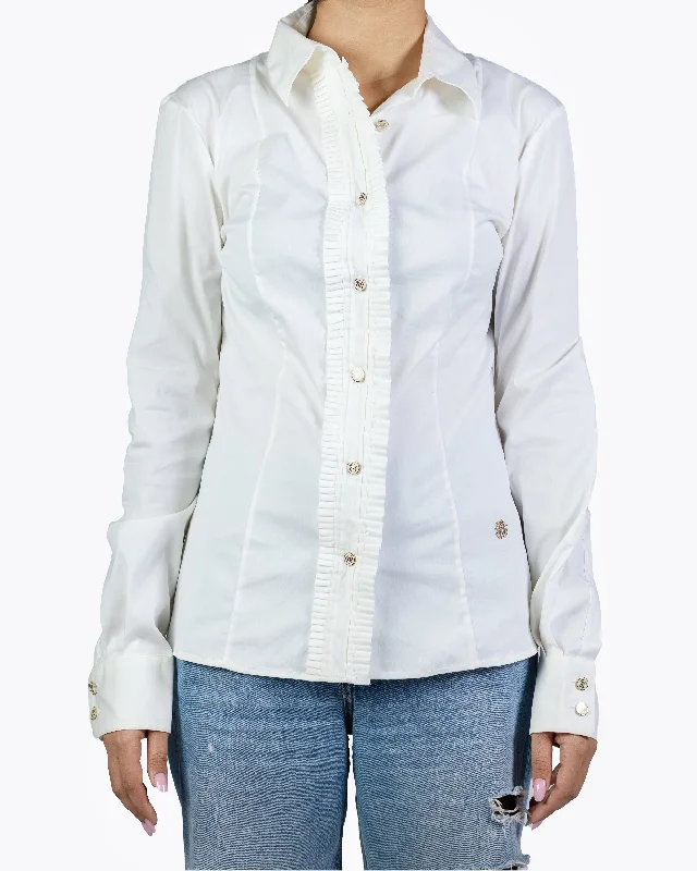 Roberto Cavalli Shirt White Polished Polyester Button-Down