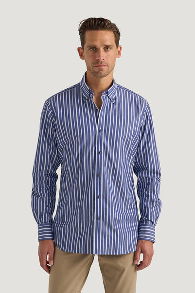 M.J. Bale - Rohde Poplin Shirt - Stripe - Navy/Sky