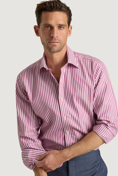 M.J. Bale - Symonds Shirt - Stripe - Raspberry/Blue/White