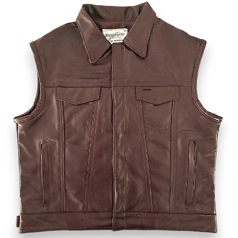 BECK® 501 Trucker Style Genuine Horsehide Motorcycle Vest - Chestnut Brown