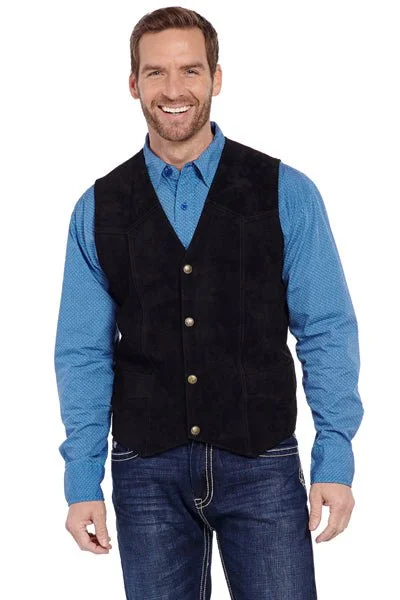 Cripple Creek Mens Black Boar Suede Snap Front Vest Western