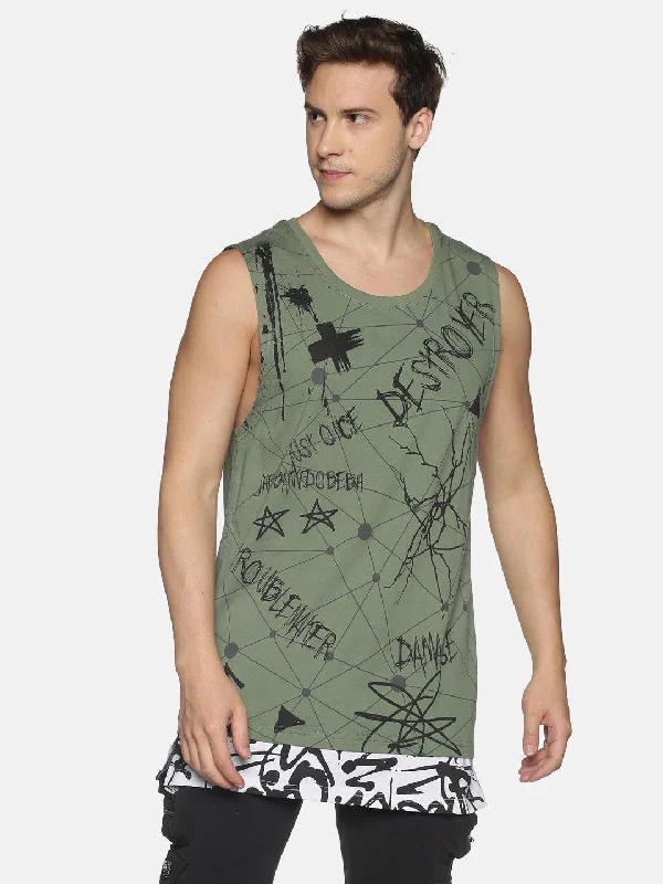 Kultprit Allover printed sleeveless T-Shirt with attached panel