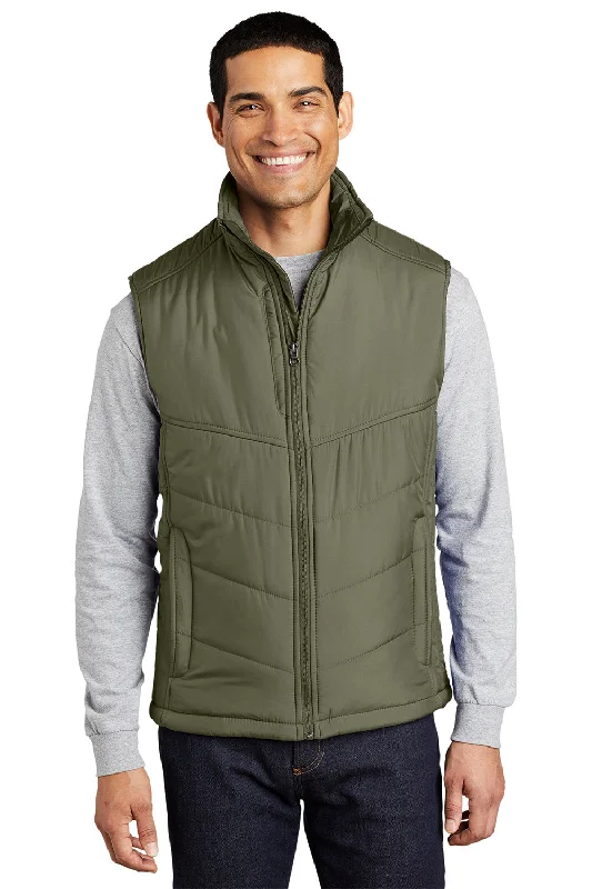 Port Authority Mens Wind & Water Resistant Full Zip Puffy Vest - Olive Green