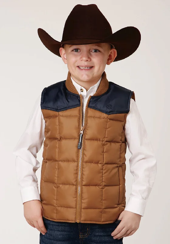 Roper Boys Kids Brown Polyester Quilted Poly-Filled Two-Tone Vest