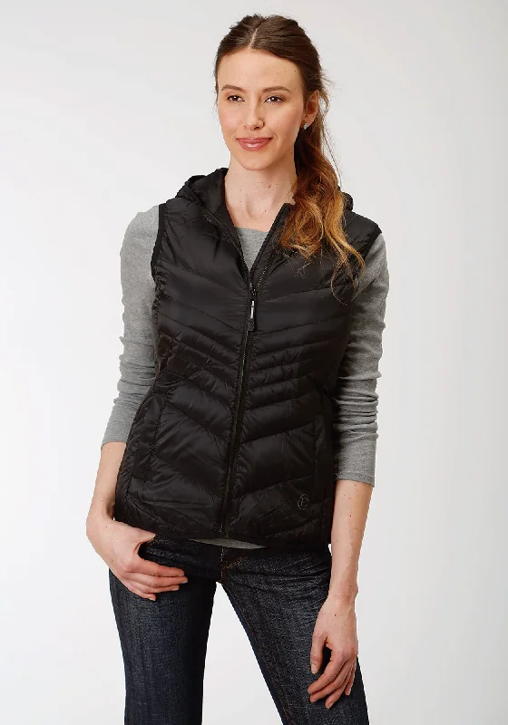 Roper Womens Black Nylon Down Coated Hooded Vest