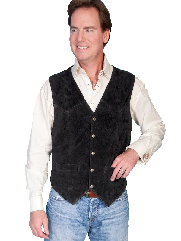 Scully Mens Black Calf Suede Western Snap Vest