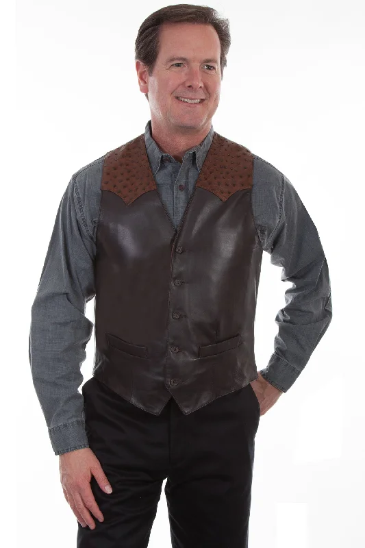 Scully Mens Brown/Cigar Ostrich Lambskin Western Vest