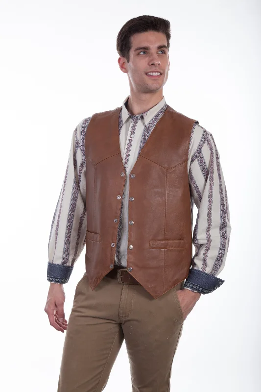 Scully Mens Saddle Tan Soft Lamb Western Snap Vest