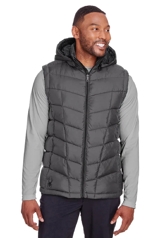 Spyder Mens Pelmo Full Zip Hooded Puffer Vest - Polar Grey