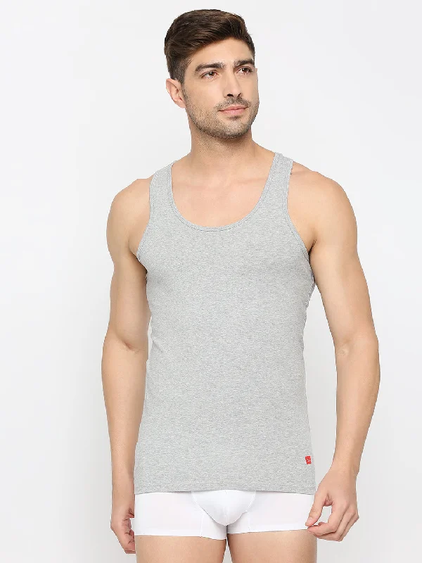 Men Premium Grey Melange Cotton Blend Vest- Underjeans By Spykar