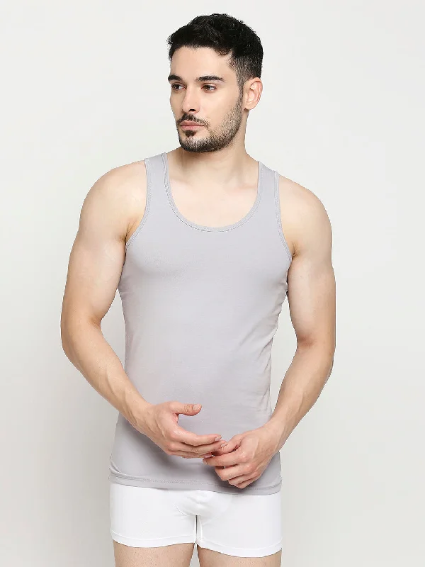 Men Premium Cotton Blend Light Grey Vest- Underjeans By Spykar